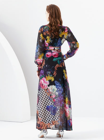 Chiffon Gauze Printed Long Sleeve Dress