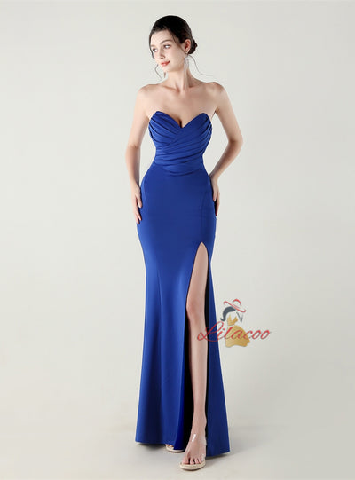 Sexy Mermaid Strapless Pleats Prom Dress
