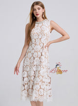 Heavy Industry Beaded Round Neck Lace Dress