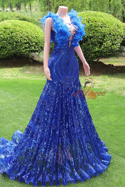 Royal Blue Mermaid Sequins Prom Dress