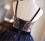Black Tulle Sequins Print Homecoming Dress