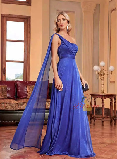Royal Blue One Shoulder Chiffon Prom Dress