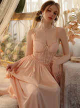 Perspective Lace Satin Suspender Nightdress
