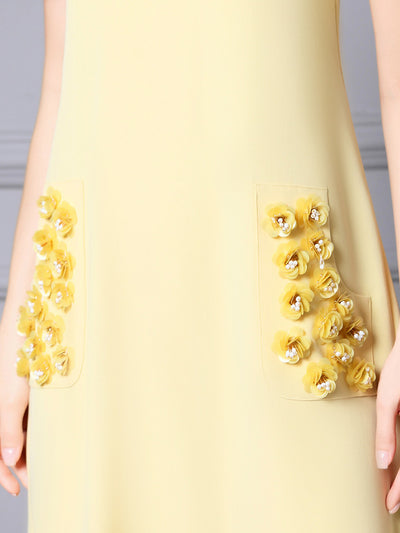 Yellow V-neck Pocket Mother of the Bride Dress