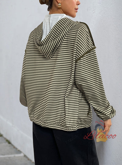 Hooded Striped Ladies' Casual Coat
