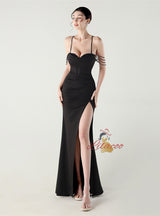 Mermaid Spaghetti Straps Beading Split Prom Dress
