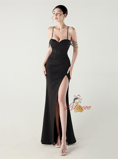 Mermaid Spaghetti Straps Beading Split Prom Dress