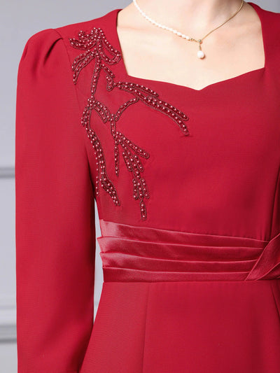 Red Short Sleeve Mother of the Bride Dress