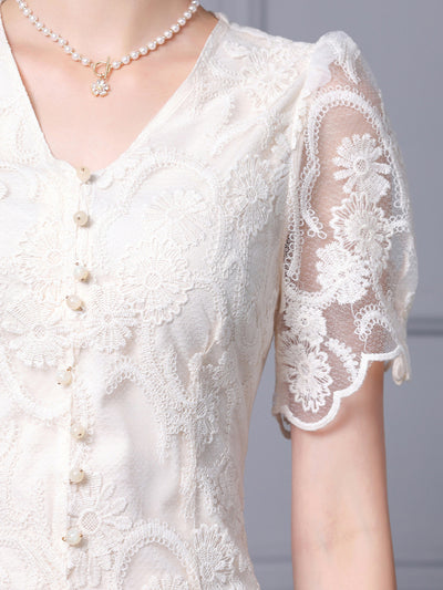 V-neck Lace Short Sleeve Mother Of The Bride Dress