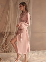 Satin Lace Long Robe Sexy Pajamas