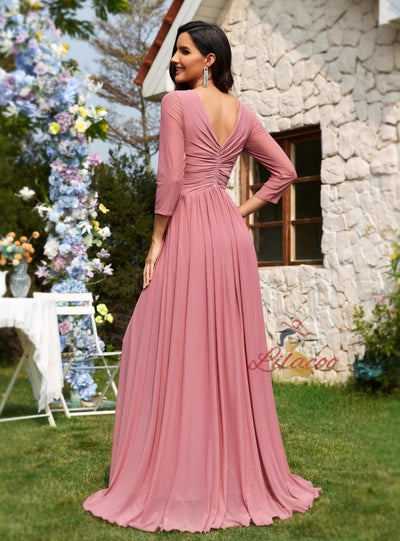 Chiffon V-neck Slim Split Long Prom Dress
