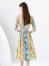 Short Sleeve Lapel Printed Single-breasted Dress
