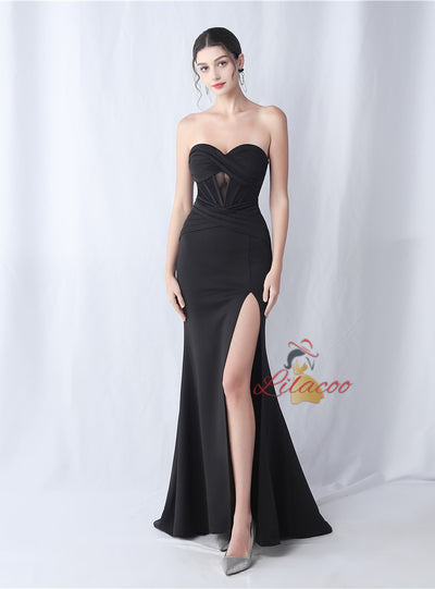 Mermaid Strapless Pleats Split Prom Dress