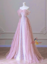 Pink Mermaid Tulle Sequins Prom Dress