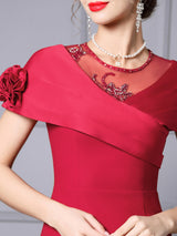 Burgundy Beading Flower Mother Of The Bride Dress