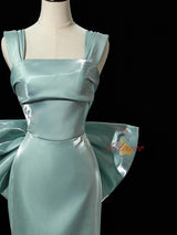 Green Mermaid Straps Prom Dress With Bow