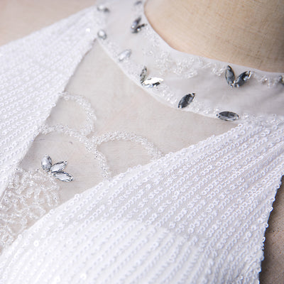 White Mermaid Sequins Beading Prom Dress