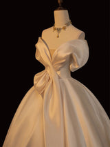 White Off the Shoulder Satin Wedding Dress