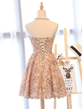 Champagne Lace Strapless Homecoming Dress