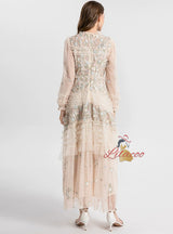 Heavy-duty Gauze Embroidered Layered Dress