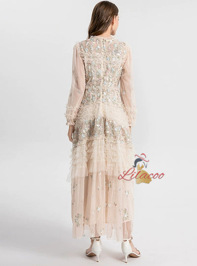 Heavy-duty Gauze Embroidered Layered Dress