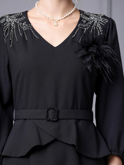 Pink V-neck Beading Flower Mother Of The Bride Dress