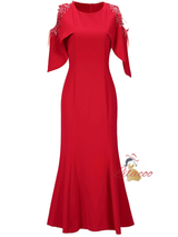 Red Scoop Neck Sequins Mother Of The Bride Dress