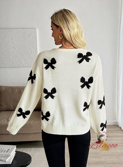 Women Tied Bow Sweater Cardigan
