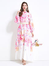 Long Lantern Sleeve Printed Dress