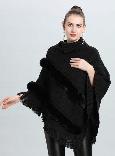 Loose Jacquard Pullover Sweater Cloak Shawl