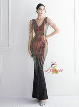 Mermaid V-neck Sequins Beading Prom Dress