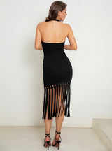 Fringed V-neck Knitted Dress