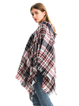 Polyester Plaid Hooded Cloak Shawl