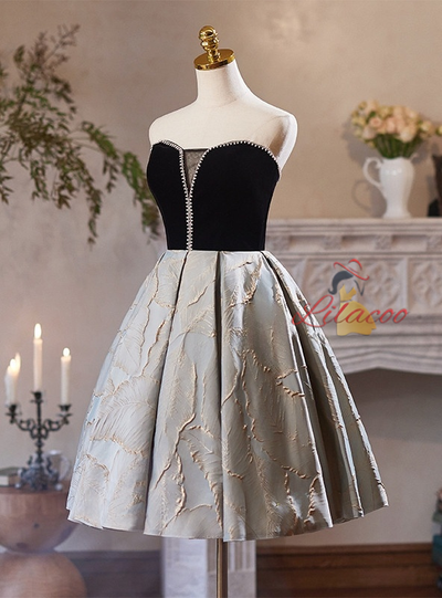 A-Line Black Velvet Homecoming Dress