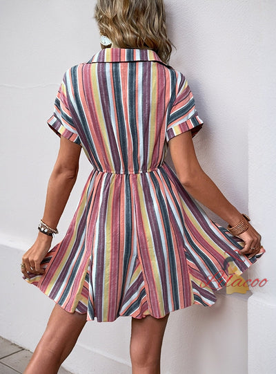Casual Shirt Diagonal Stripe Dress