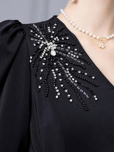 Black V-neck Long Sleeve Mother Of The Bride Dress
