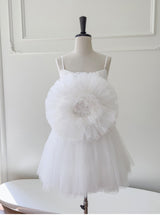 White Tulle Spaghetti Straps Pleats Prom Dress