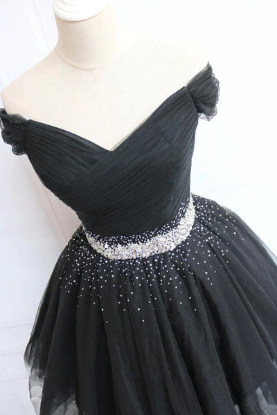 Black Tulle Pleats Beading Homecoming Dress