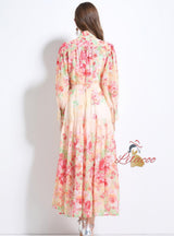Printed Long Sleeve Chiffon Dress