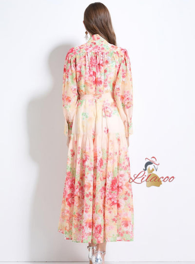 Printed Long Sleeve Chiffon Dress