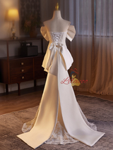 Ivory Mermaid Lace Satin Bow Wedding Dress