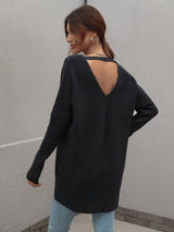 Solid Color V-neck Fashion Top Sweater