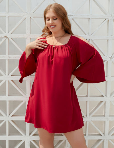 Large Size Round Neck Split Dress