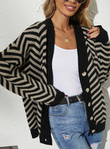 Striped Stitching Button Cardigan Sweater Coat