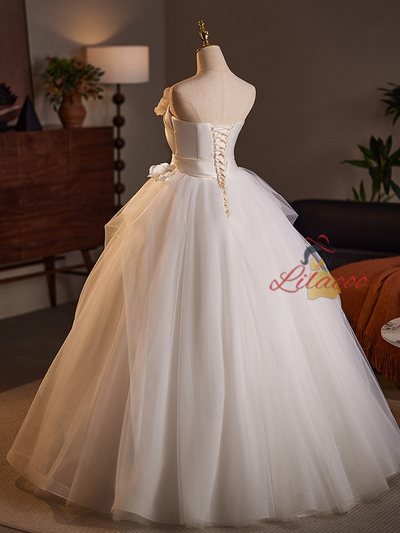 Ivory White 3D Flower Wedding Dress