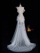 White Mermaid Sequins Flower Wedding Dress