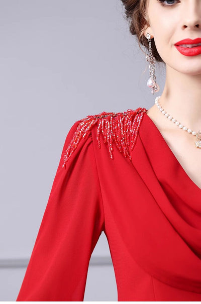 Red Long Sleeve Mother Of The Bride Dress