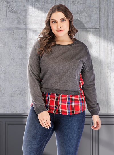 Fake Two-piece Spliced Round Neck Long-sleeved Shirt