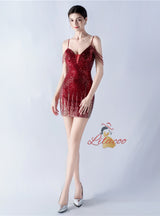 Spaghetti Straps Beading Mini Prom Dress