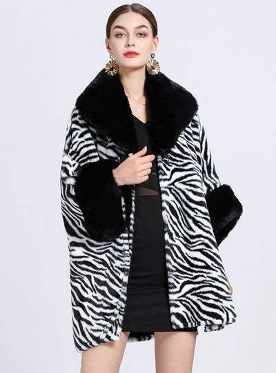 Wool-padded Imitation Rabbit Dur Collar Shawl Cloak